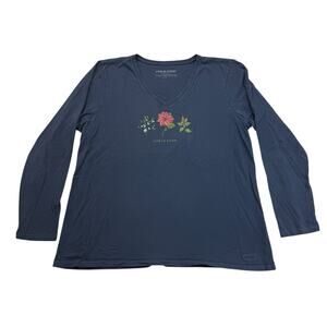 Life Is Good Shirt Womens XXL Blue Holiday Flower Long Sleeve Crusher Tee